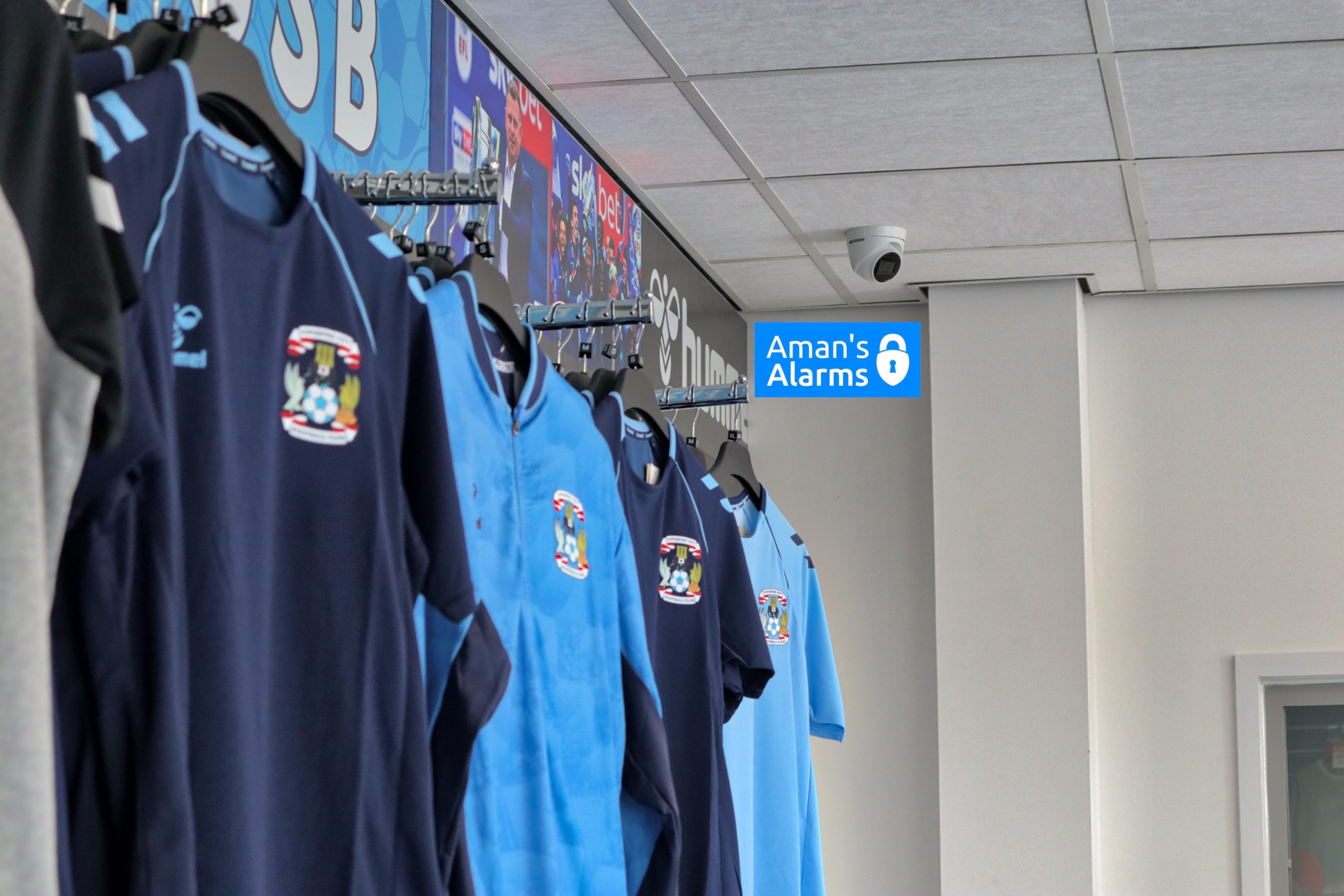 Security camera with Coventry City football shirts